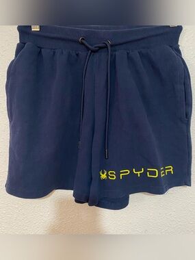 Spyder  Navy Athletic Drawstring Shorts with Yellow Logo SIZE M
